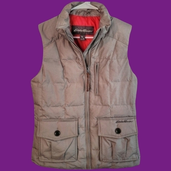 Eddie Bauer Jackets & Blazers - Vtg EDDIE BAUER Metallic Oatmeal Feather Down Quilted Puffer Zipper Ski Vest